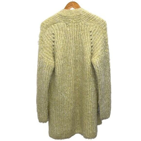 Anthropologie Womens Larkin Shimmer Metallic Fuzzy Eyelash Cardigan Yellow Large - Picture 3 of 8